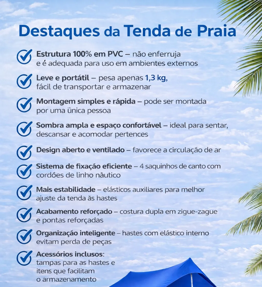 Tenda Praia Portátil Família 2,70x2,20m Fácil Montagem - Imagem 10
